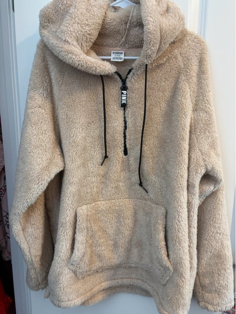 PINK Victoria’s Secret Teddy Sherpa Hoodie Beige M Pullover